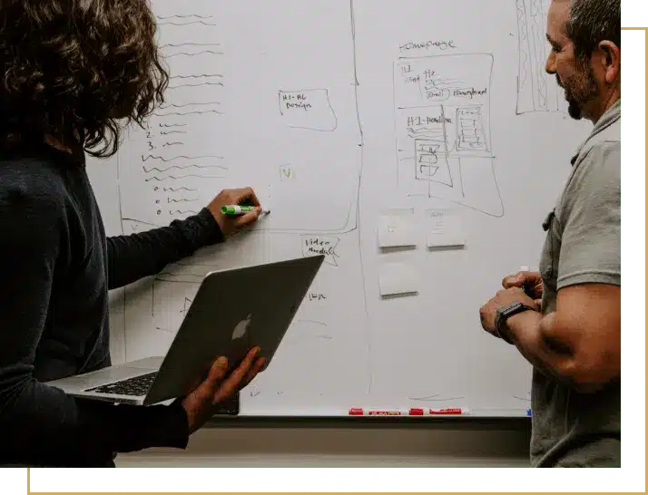 The NoBull Marketing team planning at a whiteboard
